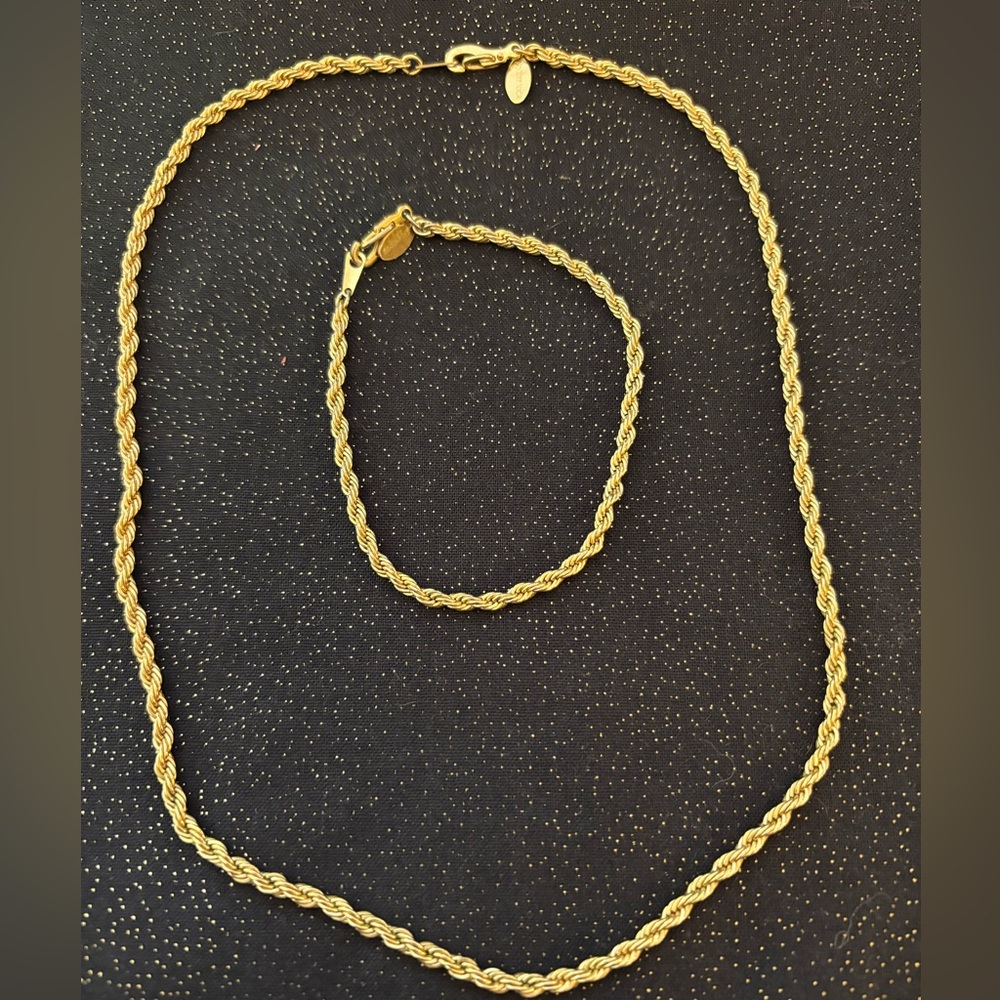 Ambassador Gold Tone Rope Chain Necklace and Bracelet Set